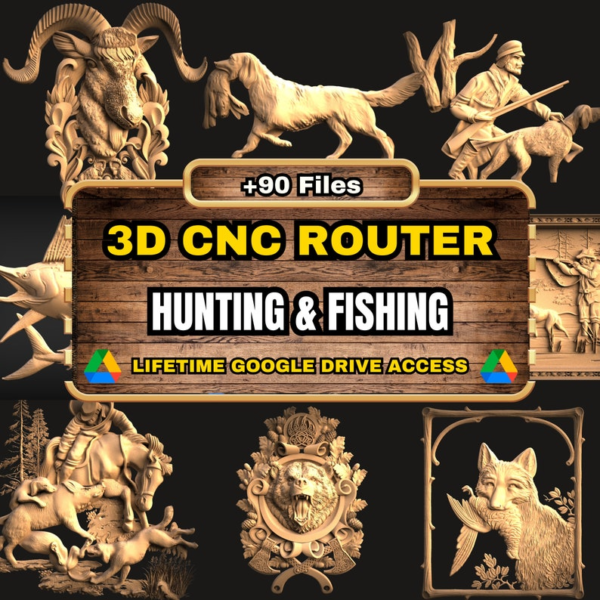 Hunting & Fishing 3D CNC Router STL Pack: +90 STL Files